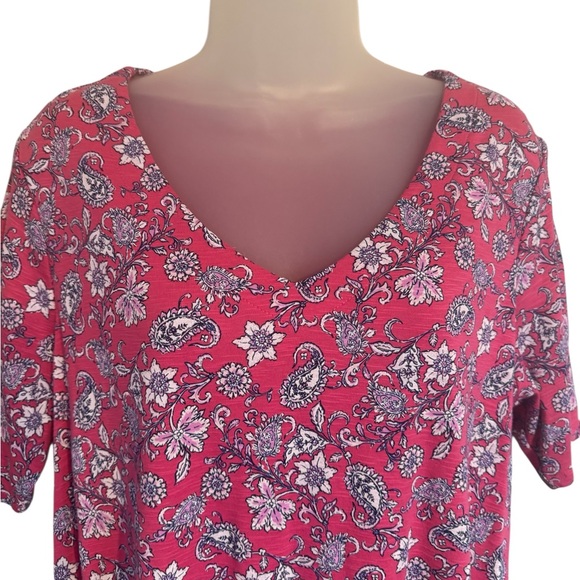 J. Jill Pink/White Floral Tee Spring/Summer PIMA COTTON Top  XLARGE   #I - Picture 2 of 5
